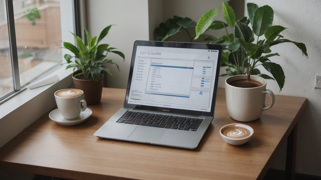 Laptop con dashboard corsi online su scrivania